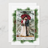 水彩パインフレーム結婚の写真 シーズンカード (正面/裏面)