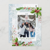 水彩パインミストレトークリスマス写真ホリデー ポストカード (正面/裏面)