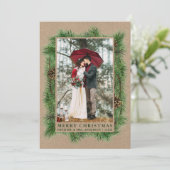 水彩パイン結婚ズ写真クラフトグリーン シーズンカード (スタンド正面)