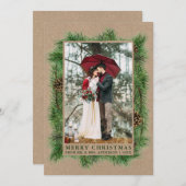 水彩パイン結婚ズ写真クラフトグリーン シーズンカード (正面/裏面)