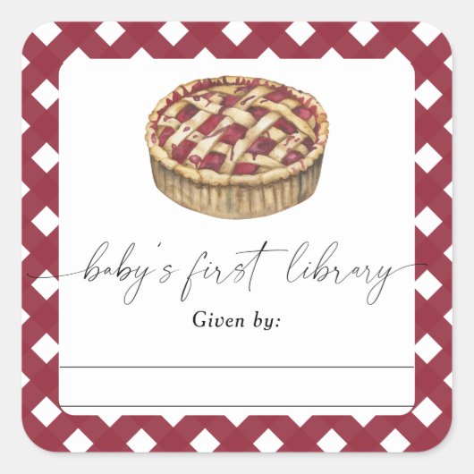 水彩パイ – ベビーシャワー蔵書票 スクエアシール (正面)