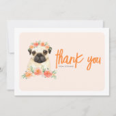 水彩パグ&ピーチフラワーバースデーパーティー サンキューカード (正面)