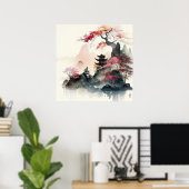 水彩パゴダアート ポスター (ホームオフィス)