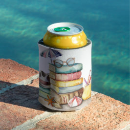 水彩パステルカラーの夏のビーチの風景(本付き) 缶クーラー