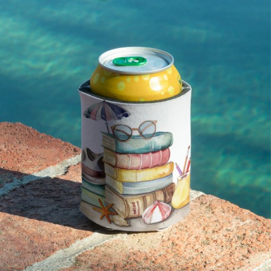 水彩パステルカラーの夏のビーチの風景（本付き） 缶クーラー (インサイチュ プール)