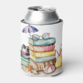 水彩パステルカラーの夏のビーチの風景（本付き） 缶クーラー (缶正面)
