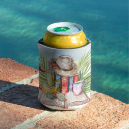 水彩パステルカラーの夏のビーチの風景(本付き) 缶クーラー