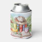 水彩パステルカラーの夏のビーチの風景（本付き） 缶クーラー (缶正面)
