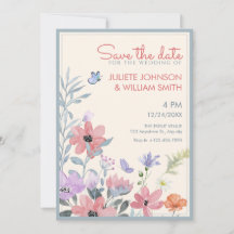 水彩パステルカラーの花と蝶のウェディング