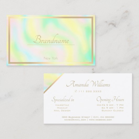水彩パステルカラー金ゴールドフレーム開館時間 名刺 (正面/裏面)