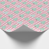 水彩パステルクリスマスツリーとピンクプレイド ラッピングペーパー (角)