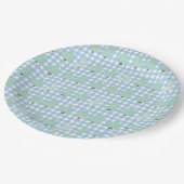 水彩パステルクリスマスツリーとブループレイド ペーパープレート (アングル)