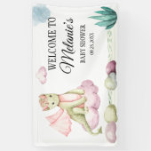 水彩パステルグリーンドラゴンのピンクの雲 横断幕 (縦)