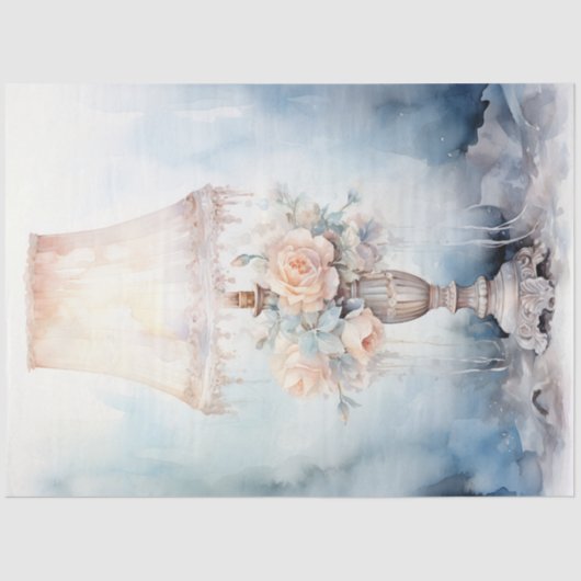 水彩パステルグリーン桃レトロランタン 薄葉紙 (正面)