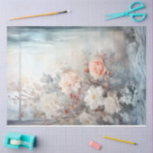 水彩パステルグリーン桃赤面白い花 薄葉紙 (クラフト)