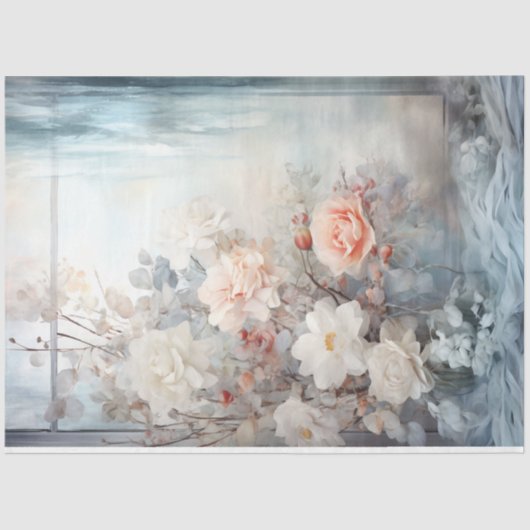 水彩パステルグリーン桃赤面白い花 薄葉紙 (正面)