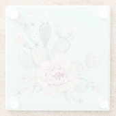 水彩パステルサボテンとピンクの花 ガラスコースター (裏面)