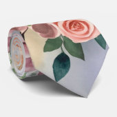 水彩パステルデイジースモーキーブルーバックグラウンド ネクタイ (ロール)