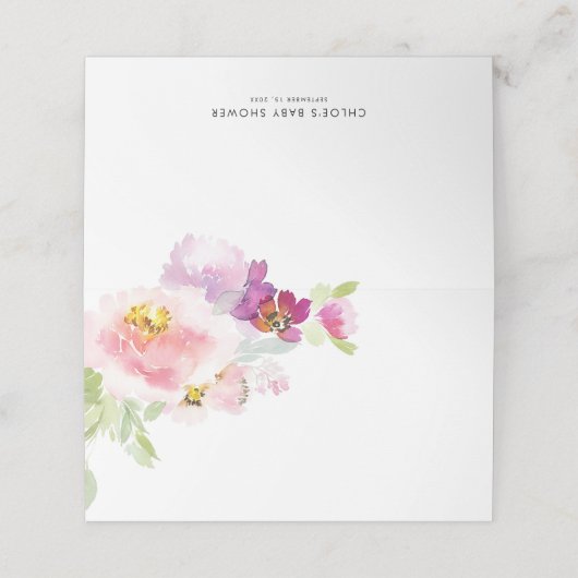 水彩パステルピンクとパープルの花 プレイスカード (外部開封)