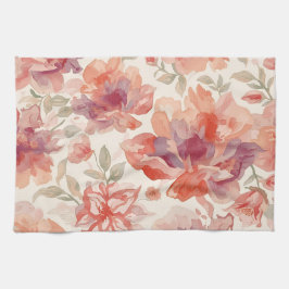 水彩パステルフラワーズライトオレンジ キッチンタオル