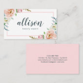 水彩パステルフラワーフレームピンク&ホワイト 名刺 (正面/裏面)