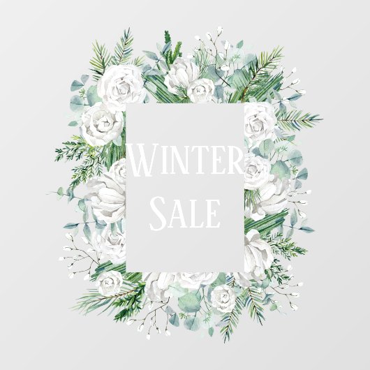 水彩パステルブルーの花輪 ウィンターセール ウィンドウサイン (シート)