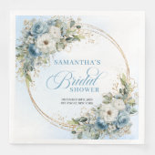 水彩パステルブルーの花 ゴールドフレーム ナプキン (正面)