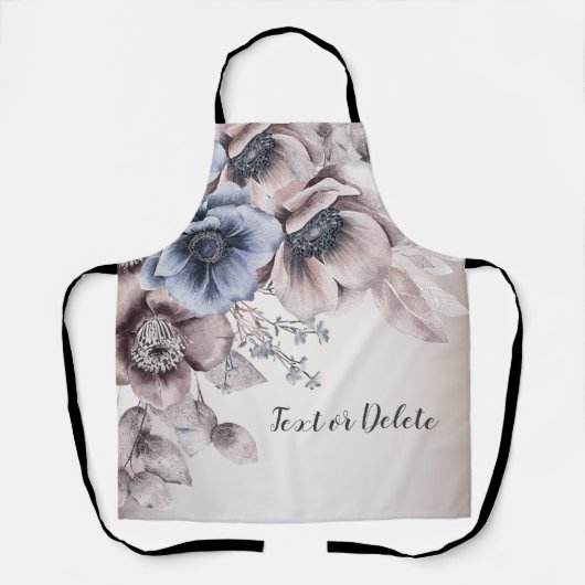 水彩パステルブルーベージュフラワーズエレガント エプロン (正面)