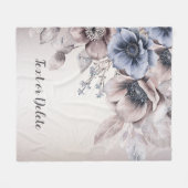 水彩パステルブルーベージュフラワーズエレガント フリースブランケット (正面(横))