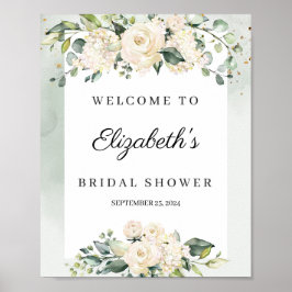 水彩パステルホワイトローズ ブライダルシャワー ポスター
