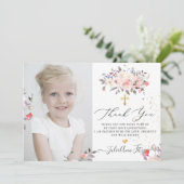 水彩パステルローズの聖体拝領感謝カード 招待状 (スタンド正面)