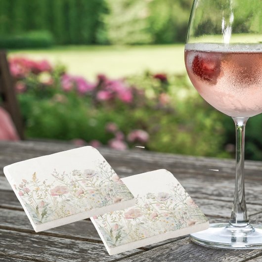 水彩パステルワイルドフラワー ストーンコースター