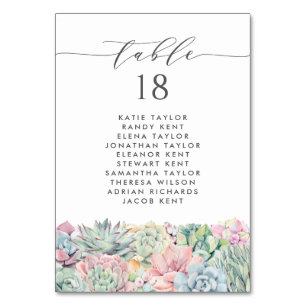 水彩パステル多肉類結婚席 テーブルナンバー