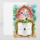 水彩パステル牛の誕生日 招待状 (正面/裏面)