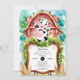 水彩パステル牛の誕生日 招待状