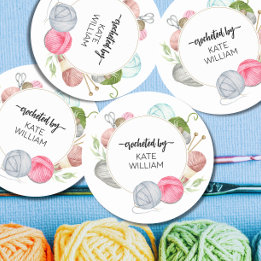 水彩パステル糸ラベルに刻まれた ラウンドシール