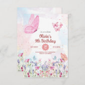 水彩パステル蝶の招待状（3.5"x5"） 招待状 (正面/裏面)