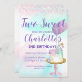 水彩パステル ツー スウィート ガール 2歳の誕生日 招待状 (正面/裏面)