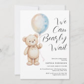 水彩パステル テディベア 風船 赤ちゃん歓迎会 招待状 (正面)