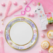 水彩パステル フラワー ゴールド リム ペーパープレート (パーティー)