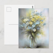 水彩パステル ブルー 白 黄色のデイジーの花 ポストカード (正面/裏面)