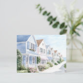 水彩パステル　夏の海岸の別荘 ポストカード (スタンド正面)
