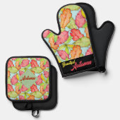 水彩パターカラフルン美しいフェイイ離れの 鍋つかみ&鍋敷きセット (正面/裏面)