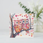 水彩パッチワークフクロウペアバレンタイン シーズンカード (スタンド正面)