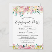 水彩パテル ブッシュ フラワエンゲージメント パーティー 招待状 (正面)