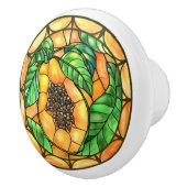 水彩パパイヤステンドグラスオレンジグリーン セラミックノブ (右)