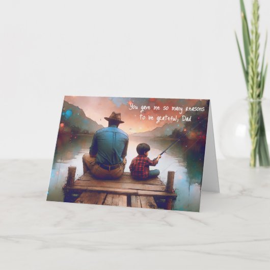 水彩パパ及び誕生日用ボーイ魚釣り カード (正面)