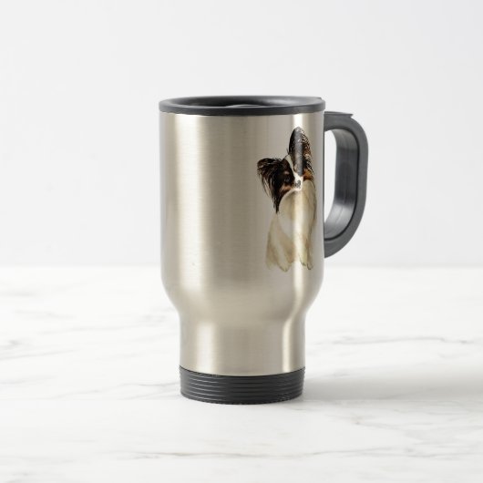 水彩パピヨン犬ペットかわいい動物アート トラベルマグ (正面右)