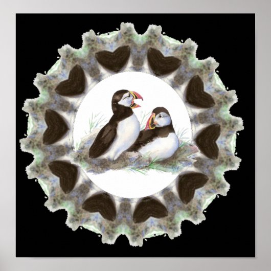 水彩パフィンファン用ハート付きパフィン ポスター (正面)