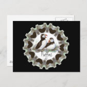 水彩パフィンファン用ハート付きパフィン ポストカード (正面/裏面)